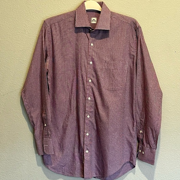 Peter Millar Men’s Red and Blue Houndstooth Long Sleeve Button-Up Shirt - Picture 2 of 2